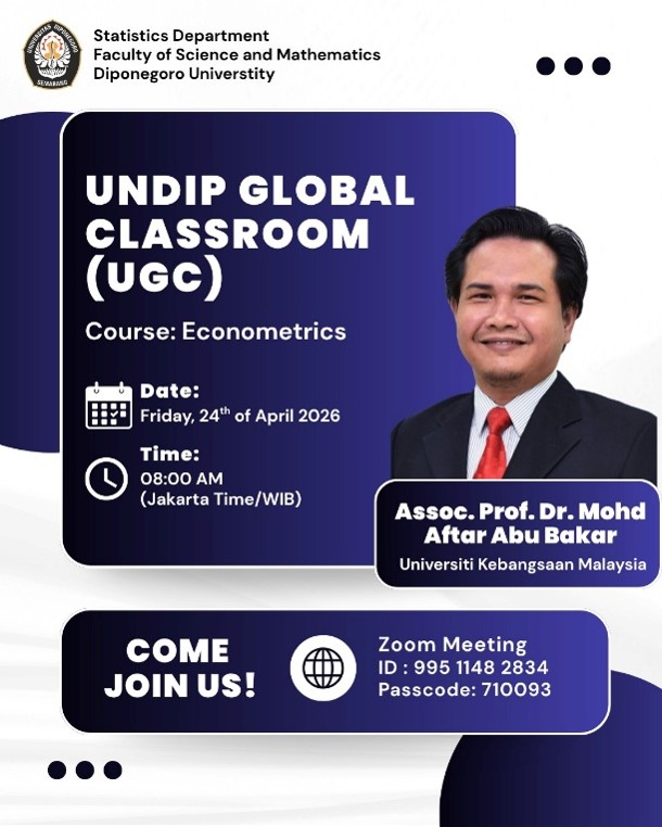 UGC Departemen Statistika UNDIP Hadirkan Kuliah Tamu Internasional: Assoc. Prof. Dr. Mohd Aftar Abu Bakar Bahas Statistical Methods for Time Series Analysis